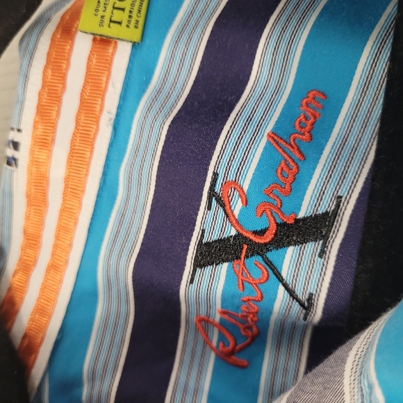 Robert Graham Men's Striped Blue Shirt Size 2xl Blue Flip Cuff Embroidered Logo - Picture 2 of 6